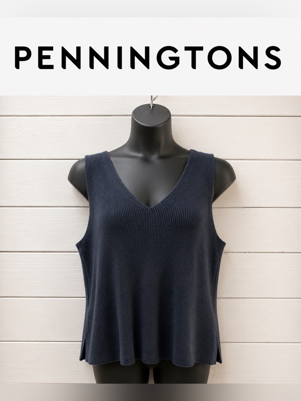PENNINGTON Navy Ribbed Knit Tank Top 3X